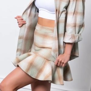 Moodie Plaid Ruffle Skirt, Size Small, Color Mint